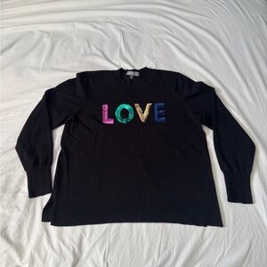 Marled Reunited Clothing Sweater Womens XL Black LOVE Sequin Graphic Crewneck